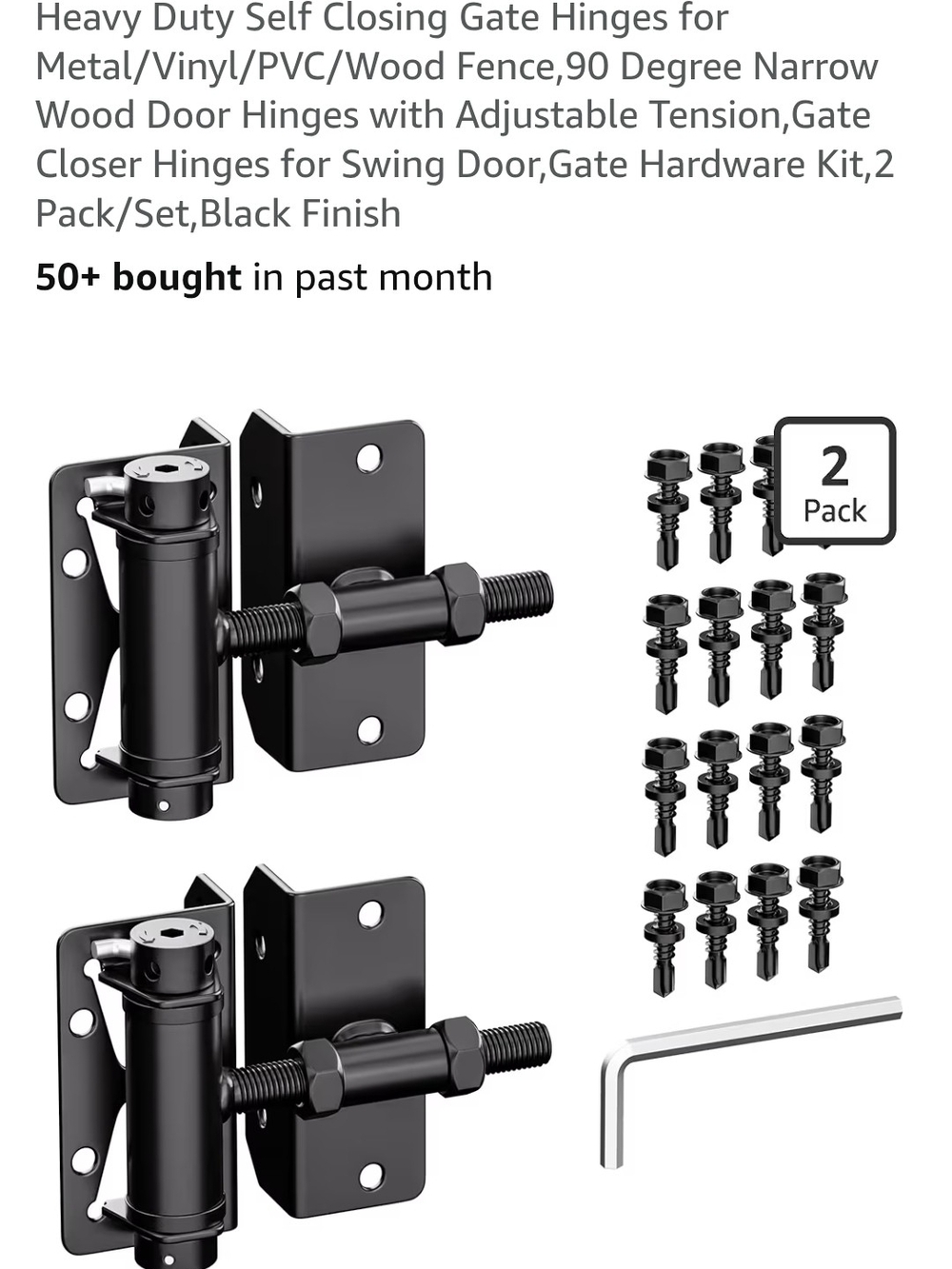 Heavy Duty Self-Closing Gate Hinges - Black (2 Pack)
